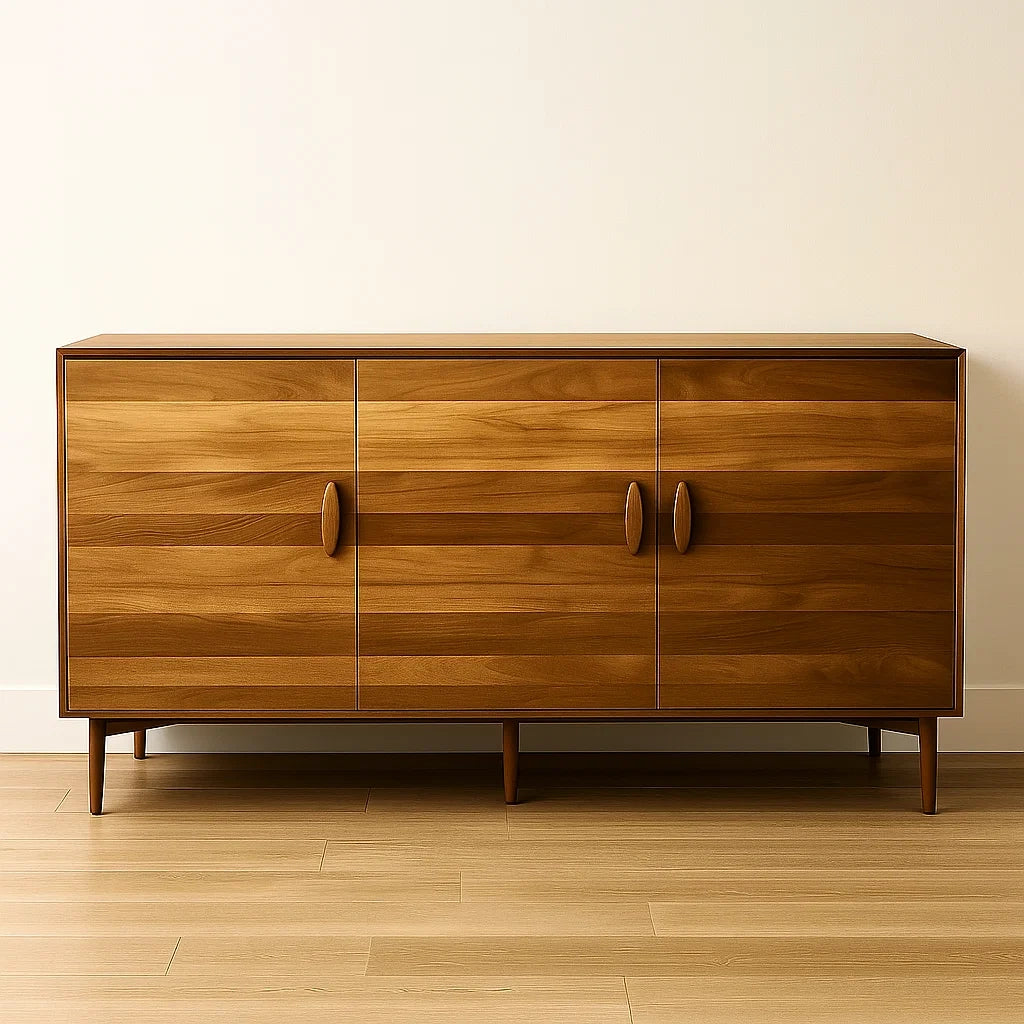 Buffet bois massif chêne clair 3 portes 150x40x80 cm