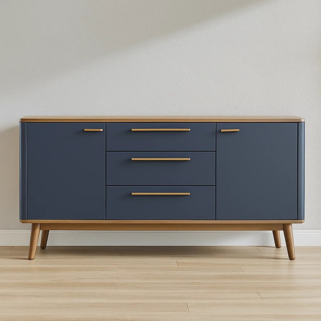 Buffets Bas Rectangulaire en Bois et MDF Bleu avec 3 Tiroirs et 2 Portes 120x40x80 cm