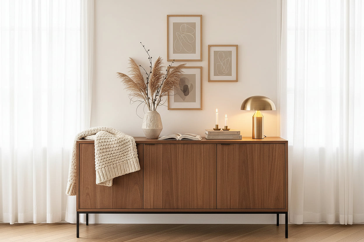 Buffets 3 Portes Noyer Métal Rectangulaire 150x45x85 cm