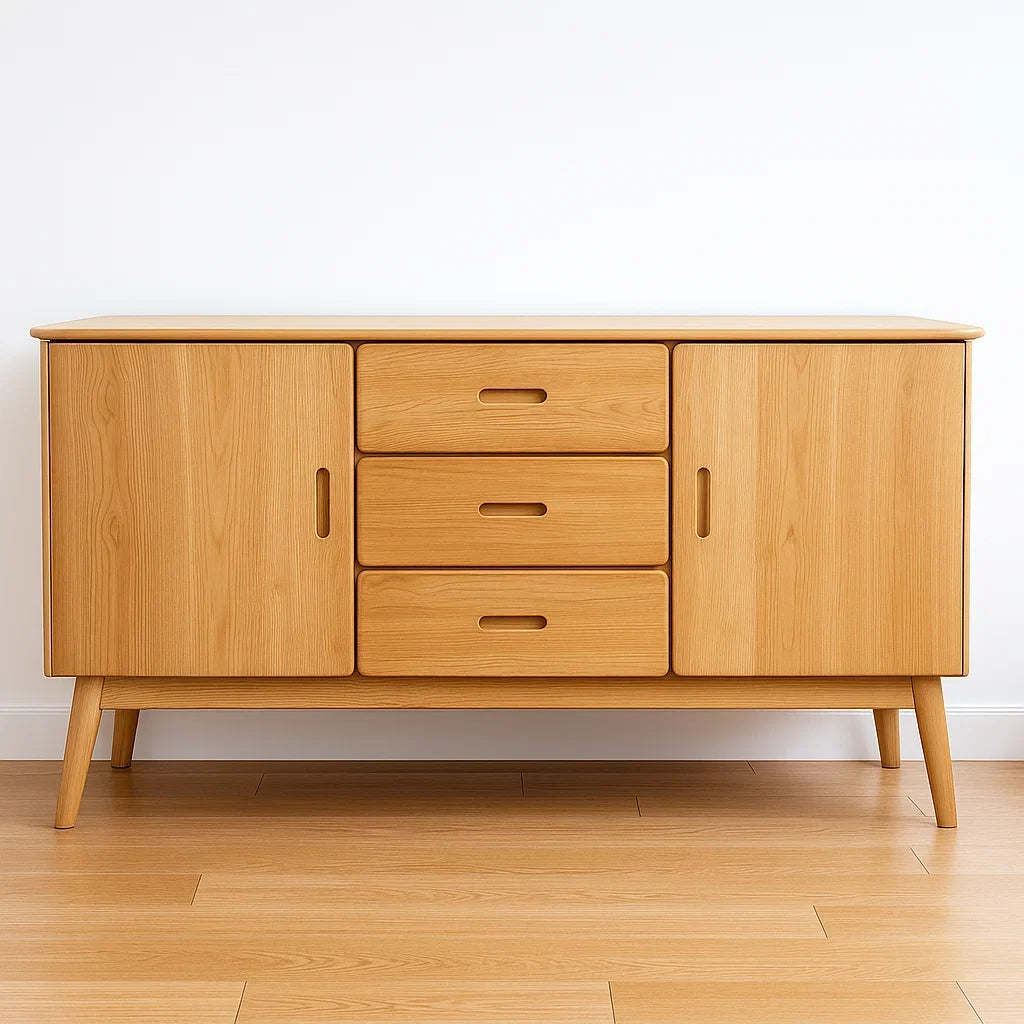 Buffets en bois massif avec 3 tiroirs et 2 portes couleur chêne clair 150x40x80 cm