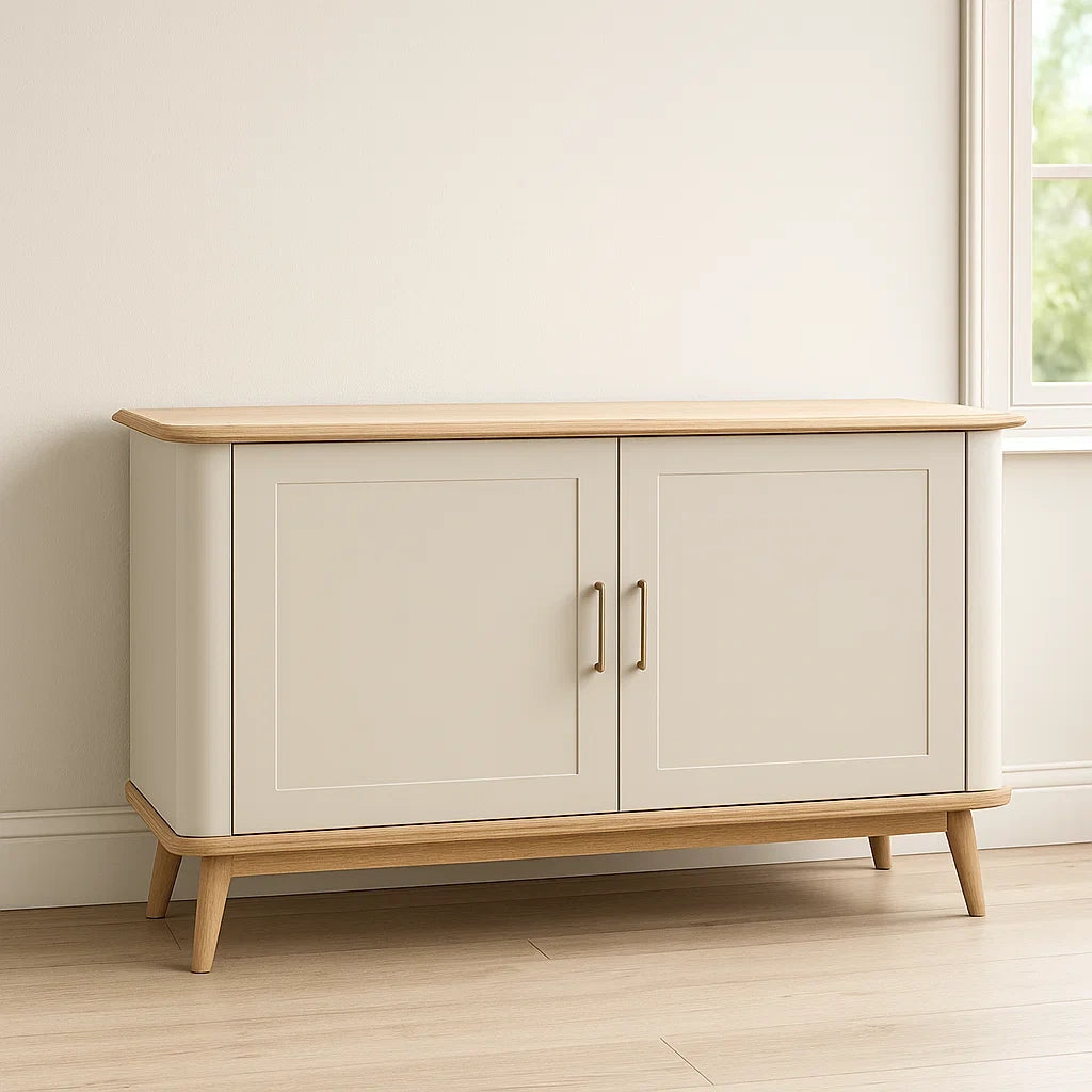 Buffet deux portes bois MDF blanc crème 100x40x80 cm
