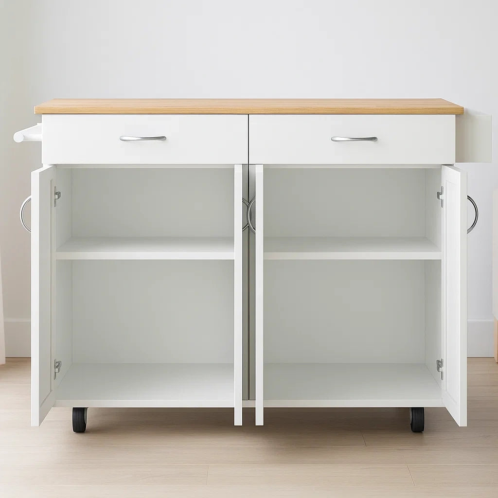 Îlot de cuisine à roulettes bois/blanc 85x100x40 cm