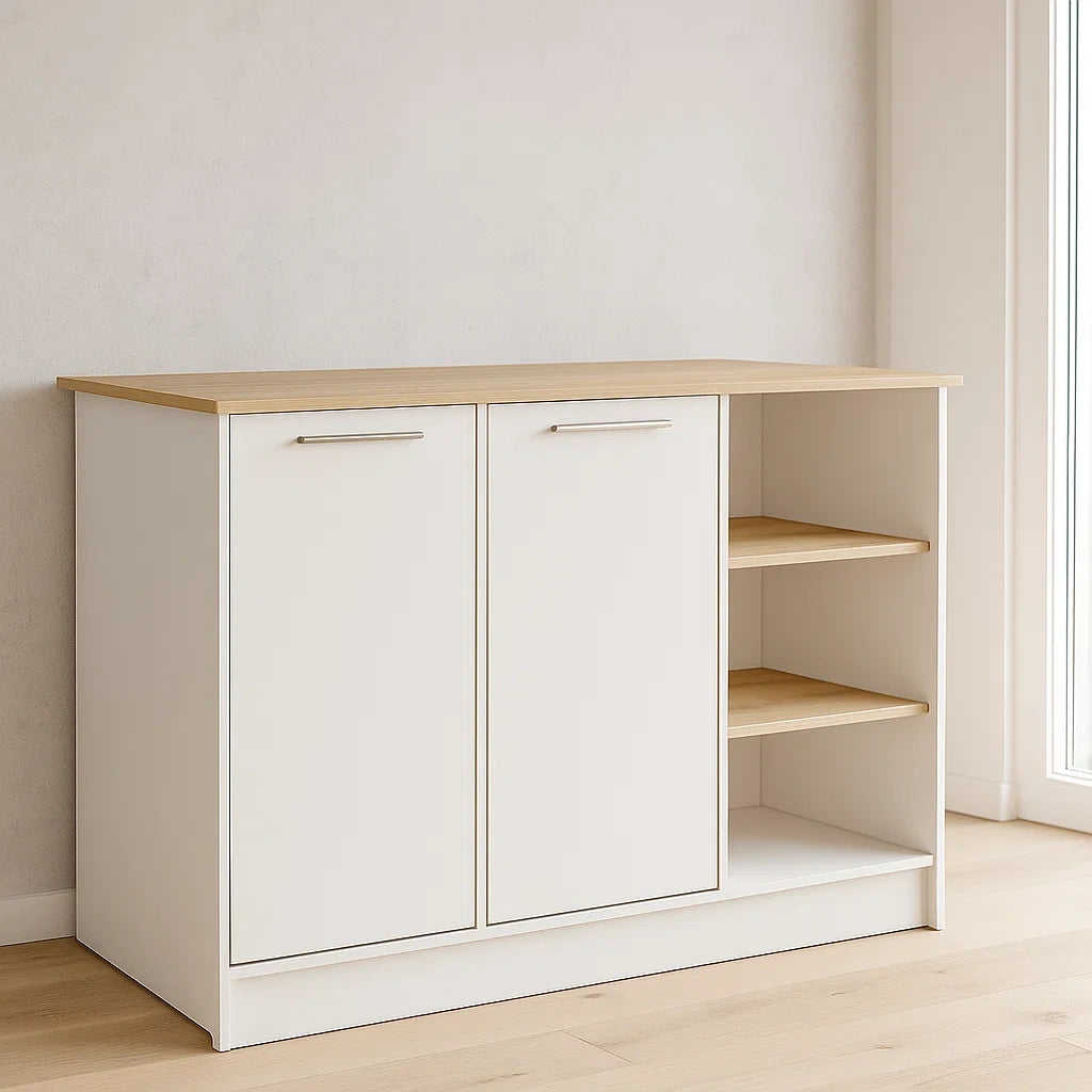 Îlot de cuisine en bois MDF blanc avec étagères et portes 80x35x75 cm