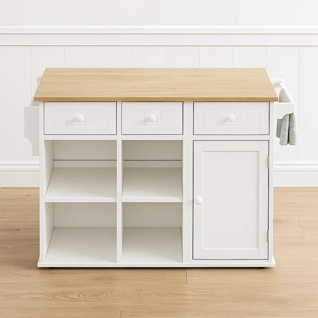 Îlot de cuisine en bois blanc MDF chêne 120x60x90 cm