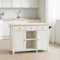 Îlot de cuisine blanc en bois avec plateau et rangements 140x70x90 cm